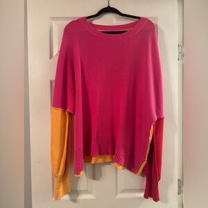 Colorblock Sweater - Pink and Orange